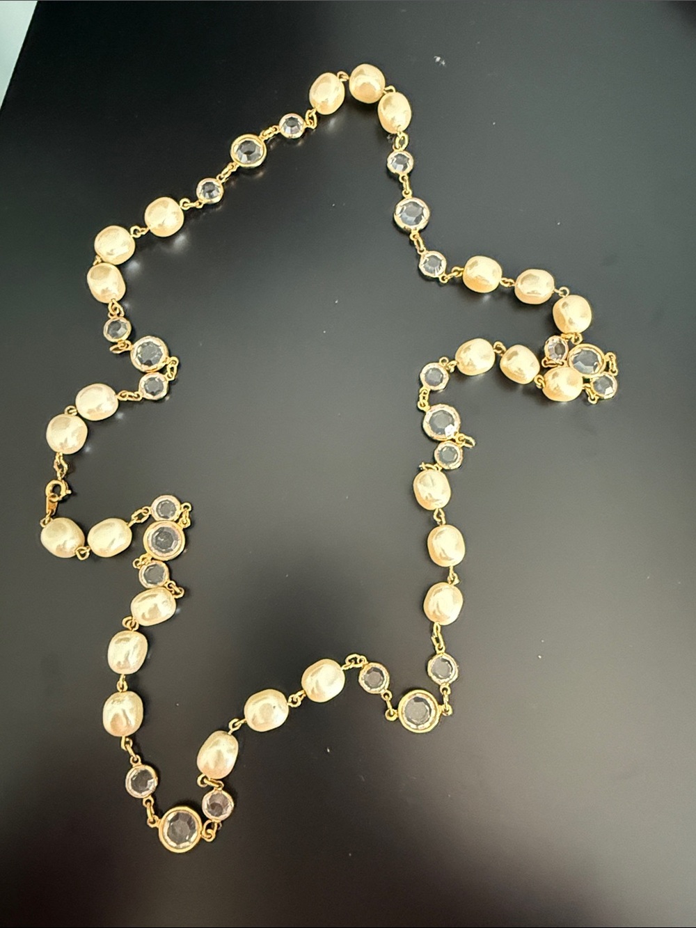 Gold-Tone Pearl & Crystal Station Necklace - Warm Champagne